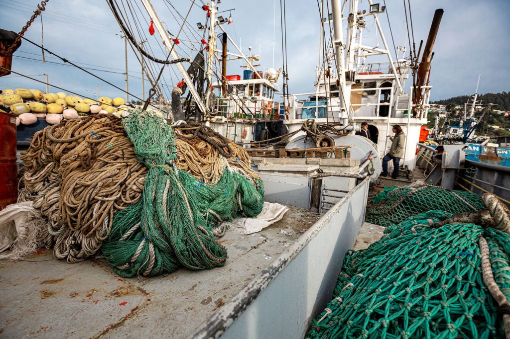 Fischernetze auf Schiff