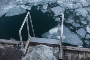 Leiter in zugefrorenen See
